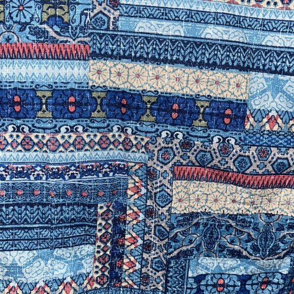 Tori Richard Blue Patchwork print cotton lawn Hawaiian Luau Swept Collar Shirt-L - Picture 3 of 5